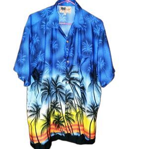 InGear Blue Hawaiian Shirt XXL Short Sleeve Polyester Small Flaws